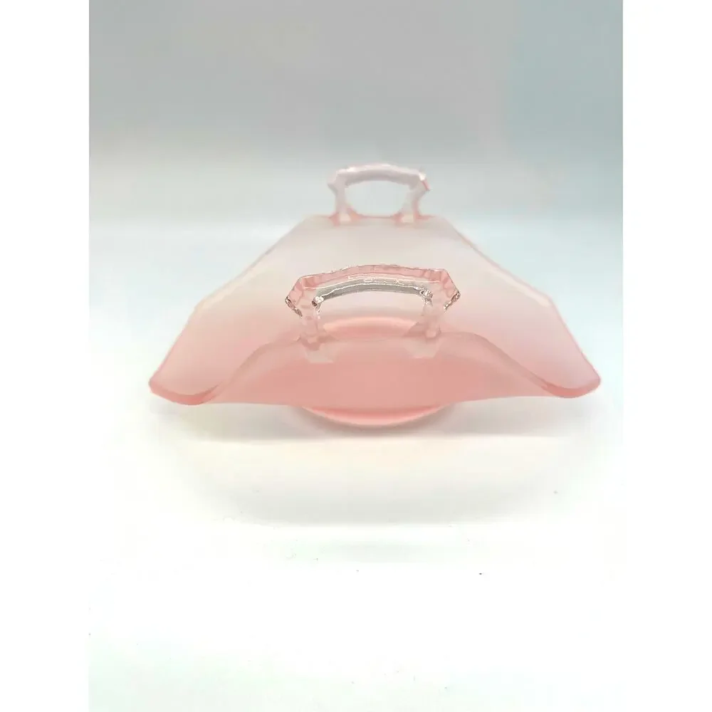 Lancaster Frosted Pink Satin Depression Glass Basket with Handles